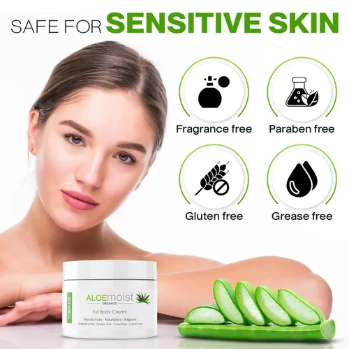 Vista 5 de Crema facial orgánica de aloe vera y crema hidratante corporal, loción natural de aloe vera con aceite de vitamina E, vitamina C, crema de retinol