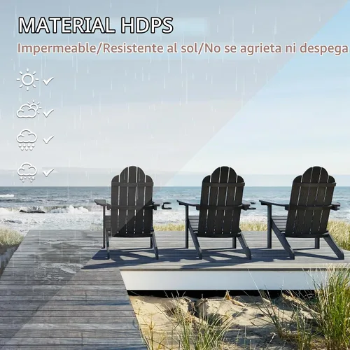 Vista 5 de LUE BONA HDPS Silla Adirondack para exteriores, soporte para tazas, color Negro
