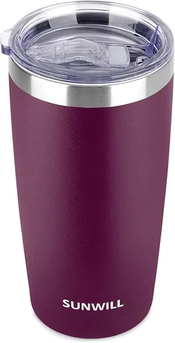 Vista 8 de SUNWILL - Vaso para café de viaje de 20 onzas, taza aislada con tapa, taza de acero inoxidable para bebidas frías y calientes, gris claro Gris oscuro