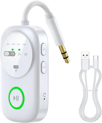 Vista 8 de Receptor transmisor Bluetooth 5.3, receptor de doble conexión, adaptador de audio auxiliar de 0.138 in con cable RCA, avión inalámbrico 2 en 1