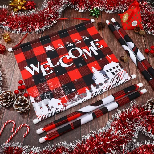 Vista 3 de Cartel navideño de 3 piezas de Navidad para porche, pancarta de Feliz Navidad, pancarta de bienvenida para puerta delantera, letrero colgante