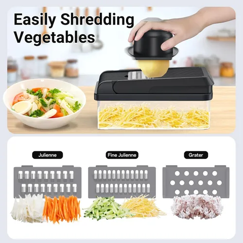 Vista 5 de SpaceHacks Picador de verduras 12 en 1, utensilios de cocina con 7 cuchillas, verduras, alimentos, picador de cebolla, rebanador de pepino