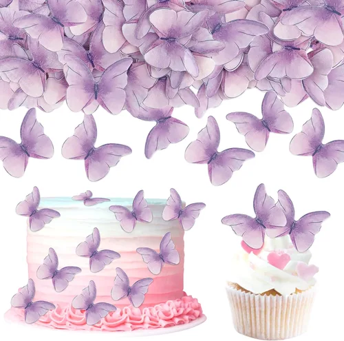 Vista 11 de Mariposas comestibles para decoración de pasteles, decoración comestible de arco iris para pasteles y cupcakes, mariposas de papel de oblea