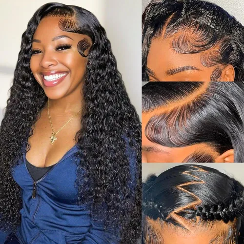 Vista 27 de Pelucas de cabello humano con encaje frontal de 13 x 4 pulgadas con cabello de bebé para mujeres negras, densidad del 220 %, pelucas de encaje 220%