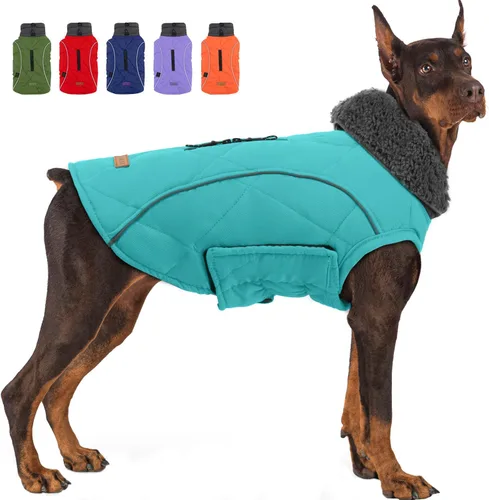 Vista 9 de EMUST Abrigos de invierno para perro, ropa de forro polar para mascotas para clima frío, estilo británico, chaqueta cálida a prueba de viento