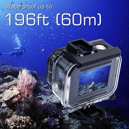 Vista 4 de GEPULY Carcasa impermeable para GoPro Hero 8 Negro, doble ranura para zapata fría protectora subacuática carcasa para GoPro Hero 8 Cámara de acción