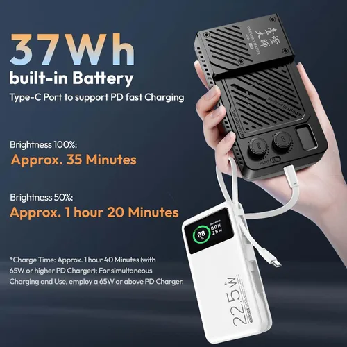 Vista 6 de ULANZI Luz de video portátil bicolor de 40 W, luz de cámara LED recargable de 5000 mAh, batería, 8 modos de escena, 2700-6500K Mini iluminación