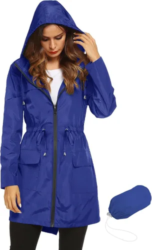 Vista 23 de LOMON Chaqueta ligera impermeable con capucha para mujer, para exteriores