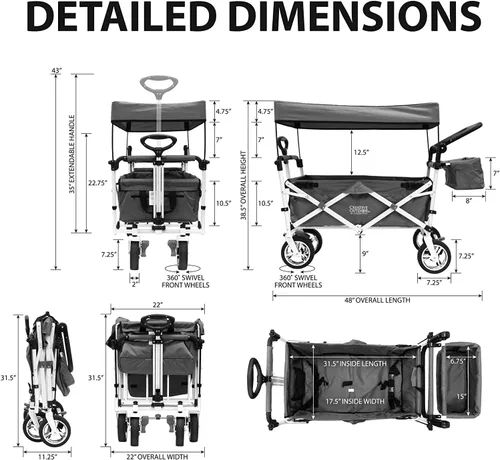 Vista 6 de Carrito plegable de Creative Outdoor para niños, para empujar o jalar, vagón plegable para niños para playa, parque, jardín y estacionamientos