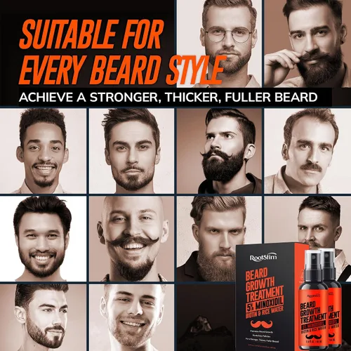 Vista 6 de RootStim 5% Minoxidil Beard Growth Serum for Men: 2-Pack Minoxidil Hair Regrowth Spray with Biotin & Rice Water - Extra Strength Beard Oil for