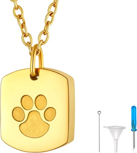 Vista 269 de FindChic Collares personalizados con urna para cenizas, barra vertical, gato, luna, reloj de arena, garra de perro, acero inoxidable, chapado en oro