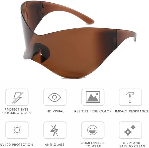 Vista 5 de Gizzutech Y2K - Lentes de sol para hombres y mujeres, gafas de sol futuristas envolventes, gafas de sol de gran tamaño con escudo alienígena