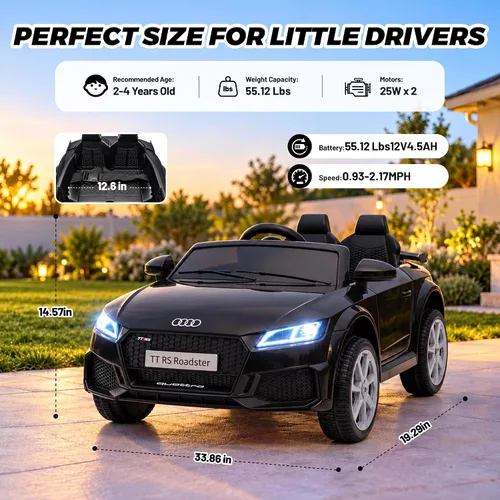 Vista 6 de Hotday Juguetes de paseo para niños pequeños de 12 V, con licencia Audi TT Negro