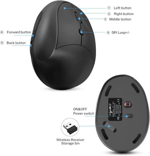 Vista 7 de Ratón ergonómico, pequeño mouse vertical recargable con 6 botones ajustables 800/1200/1600 DPI mouse inalámbrico morado para laptop, escritorio, PC