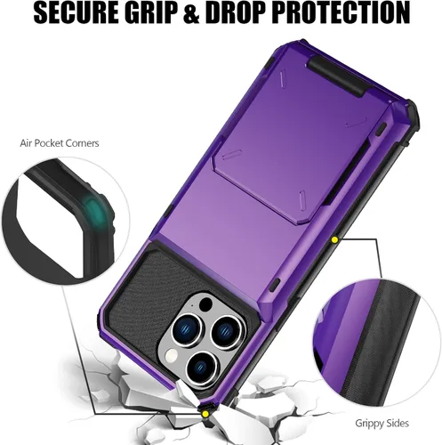 Vista 109 de Nvollnoe - Funda para iPhone 14 con tarjetero [tienda de 5 tarjetas] Negro - Almacenamiento más grande