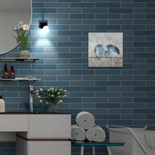 Vista 4 de Woxfcart Arte de pared azul para decoración de pájaros, impresión en lienzo de 12 x 12 pulgadas, cuadro familiar de pájaros para dormitorio, baño