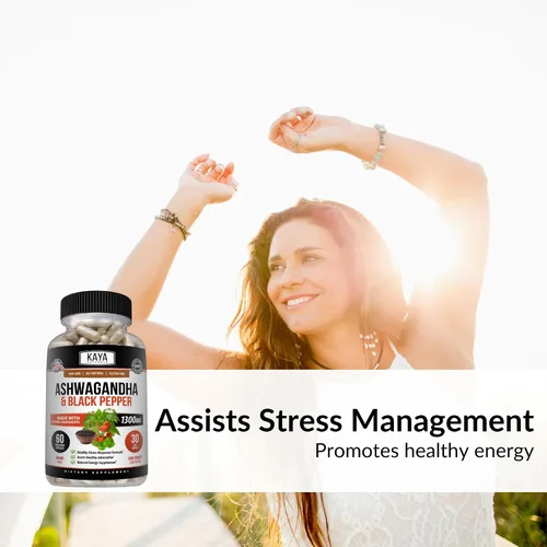 Vista 3 de Kaya Naturals Ashwagandha Cápsulas Extra Strength - Fórmula para aliviar el estrés, apoyo natural del estado de ánimo, estrés, enfoque y suplemento