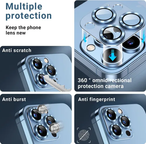 Vista 3 de Korecase Paquete de 2 unidades compatibles con iPhone 13 Pro/iPhone 13 Pro Max de 6.7 pulgadas, protector de lente de cámara de metal de vidrio