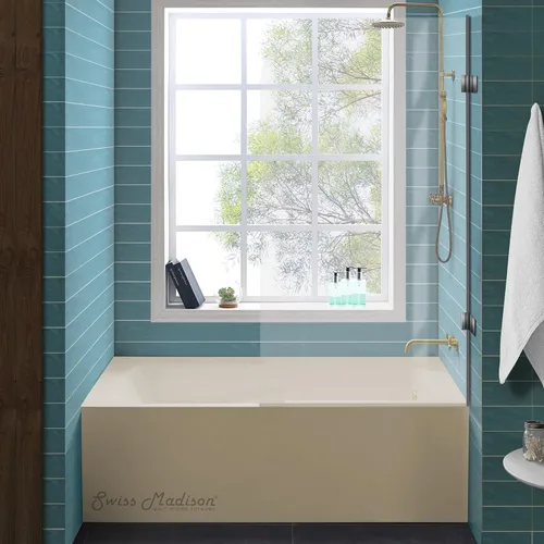 Vista 6 de Voltaire - Bañera de 54 x 30 pulgadas para alcoba de drenaje a mano derecha con delantal en bisque Bisqué Beige