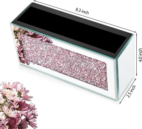 Vista 2 de Pibeyer Soporte de pared para control remoto con espejo, organizador remoto de diamante plateado aplastado, caja de almacenamiento decorativa
