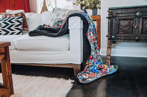 Vista 5 de Marvel Comics Manta de forro polar de gran tamaño con Spider-Man, Capitán América, Pantera Negra, más Decoración del hogar Geek de superhéroes