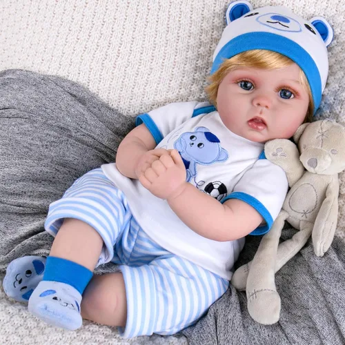 Vista 2 de Aori Muñeca Reborn Baby Boy – 22 pulgadas realista recién nacido – Muñecas de bebé con peso hechas a mano con cuerpo de tela suave para niños de más