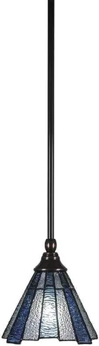 Vista 111 de Toltec Lighting Tallo Colgado Mini colgante, acabado de cobre negro, 3.5" cuadrado humo burbuja vidrio