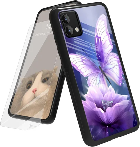 Vista 20 de Funda para Motorola Moto G Play 4G 2024 con protector de pantalla, parte trasera de vidrio templado + funda de silicona suave TPU absorción