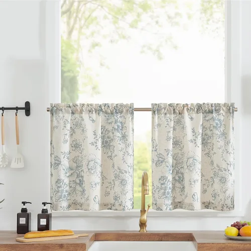 Vista 10 de Jinchan - Cortinas de lino texturizado para cocina, 24 pulgadas, natural, 2 paneles Mezcla de lino beige natural