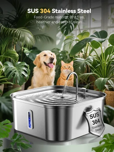 Vista 6 de Fuente de agua grande para perros de 14 litros/3.7 galones, fuente de acero inoxidable para perros grandes y familias de múltiples mascotas, ventana