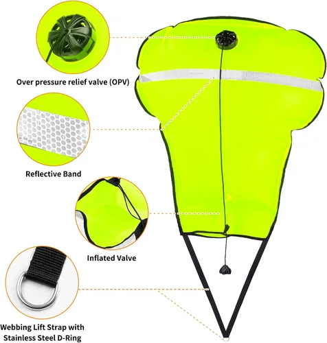 Vista 4 de Scuba Lift Bag, 70lb Diving Lifting Bag with Over Pressure Valve High Visibility Salvage Bag with Open Bottom, Reflective Strip, Nylon Webbing and