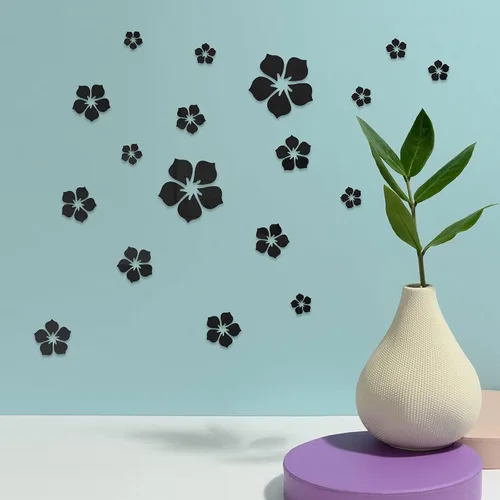 Vista 4 de Philbinden Adhesivos de pared de espejo acrílico, diseño floral, autoadhesivas, decoración de pared, espejo extraíble, flor 3D, calcomanía de pared