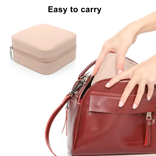 Vista 6 de Joyero pequeño estuche de joyería portátil de viaje para anillo dije aretes collar organizador de pulseras cajas de almacenamiento 1 unidad rosa