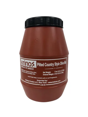 Vista 6 de Krinos Aceitunas Kalamata grandes sin hueso 4.4 lb Aceitunas 100% Kalamata premium sin hueso e importadas de Grecia. Dieta mediterránea vegana