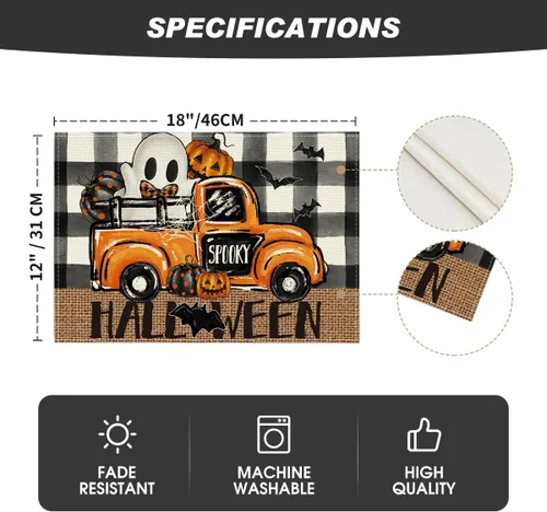 Vista 6 de Artoid Mode Buffalo - Juego de 4 manteles individuales espeluznantes de Halloween, 12 x 18 pulgadas, para decoración de fiestas, cocina, comedor