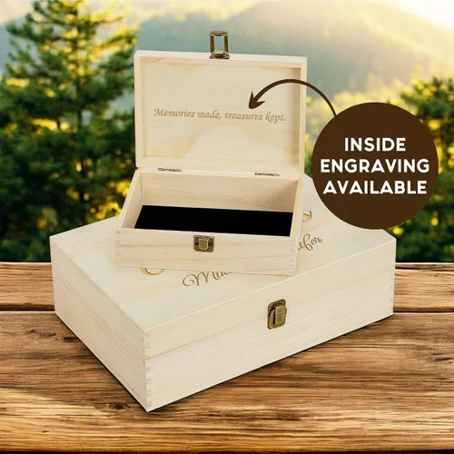 Vista 3 de Caja de Recuerdos de Madera Personalizada con Grabado Personalizado Caja de Memoria de Aventura para Parejas Recuerdos de Viaje Fotos Cartas - Cajas