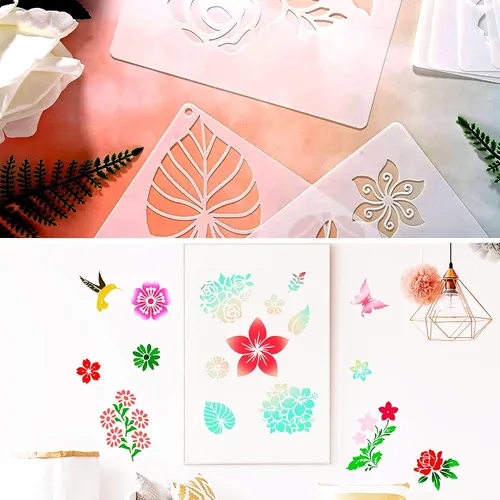 Vista 5 de Sotpot 16 plantillas de flores para dibujar flores grandes, plantillas de pintura, plantillas de bricolaje para pared de madera, decoración del hogar