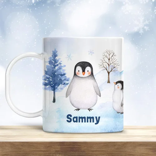 Vista 7 de Taza de Navidad para niños personalizable con nombre Winter Fox in Snow irrompible para niños Apto para lavavajillas, sin BPA y melamina
