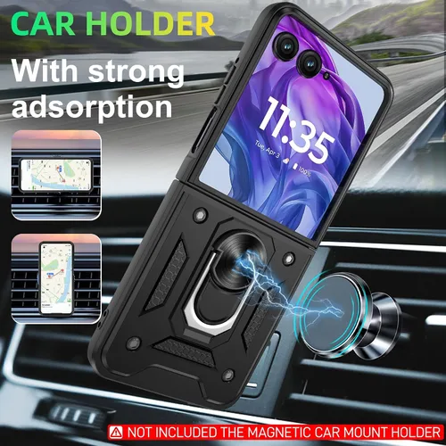 Vista 8 de Funda protectora para Motorola Razr+ Plus 2024/Razr+ Plus 2025, resistente a prueba de golpes con rotación de 360° con soporte de metal