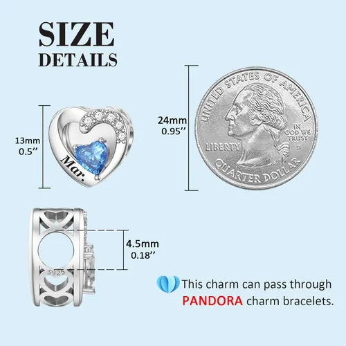 Vista 30 de SEVENWELL Dijes de piedra natal con flor grabada para el mes de nacimiento, pulsera de plata de ley 925, feliz cumpleaños para mujer