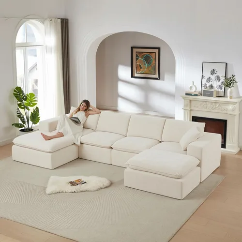 Vista 20 de Cloud - Sofá modular modular - Cómodo sofá de felpilla en forma de L para sala de estar (negro, en forma de L, 2 plazas + 1 otomana)
