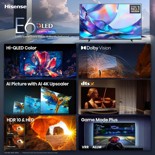 Vista 3 de Hisense Smart Roku TV Class E6SR Series Hi-QLED 4K UHD de 43 pulgadas (43E6SR, modelo 2026) - Dolby Vision, modo de juego Plus, VRR, ALLM, DTS