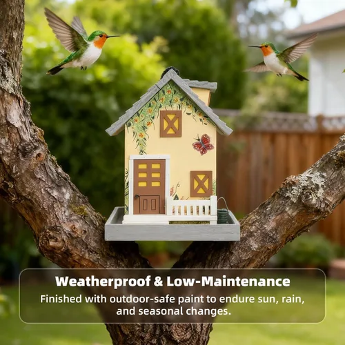 Vista 7 de MEWANG Comedero colgante para pájaros al aire libre, casa decorativa de madera para pájaros sin cámara para colibríes, cardenales y pájaros azules
