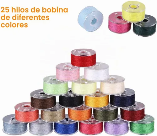 Vista 2 de BHSKJSZ 25 bobinas e hilo de coser con estuche, juego de bobinas preenrolladas para coser a mano y a máquina, colores surtidos, herramientas