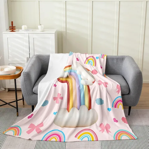 Vista 25 de Erosebridal Rainbow English Alphabet Fleece Throw Blanket 40"x50" - Ultra-Soft for Couch Sofa Bed,Cartoon Letters Flannel Blanket,Love Hearts Fuzzy