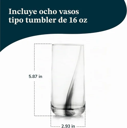 Vista 3 de Juego de 8 vasos para beber con cinta negra Ascent de 16 onzas Diseño moderno de cinta negra, apto para lavavajillas y fácil de limpiar, duradero