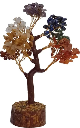 Vista 3 de Purpledip Árbol de dinero bonsái de piedras preciosas de cristal de siete chakras: piedras semiterciosas montadas en alambre dorado (12600)