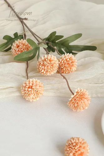 Vista 3 de Floroom 5 piezas Crisantemos de Seda Sintética Durazno Albaricoque Flores Artificiales, Pequeños Mini Crisantemos Falsos a Granel con Tallos