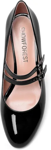 Vista 3 de Zapatos de tacón bajo con hebilla de punta redonda para mujer, con correa ajustable y correa ajustable, 2 pulgadas