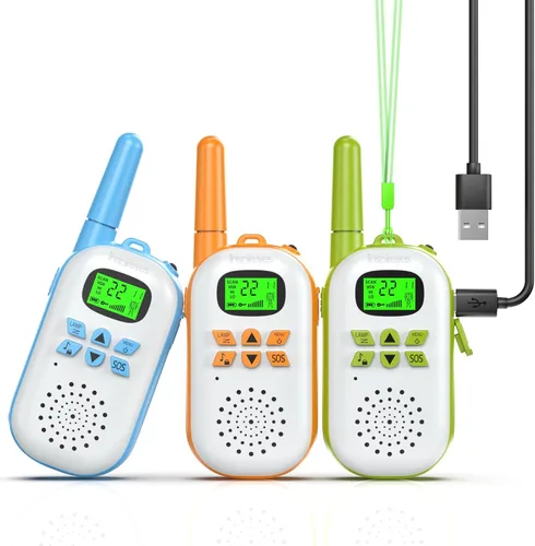 Vista 10 de Inspireyes Walkie Talkies para niños, paquete de 2 recargables de largo alcance, juguetes para niños y niñas de 3 a 12 años, juguete de radio de 2